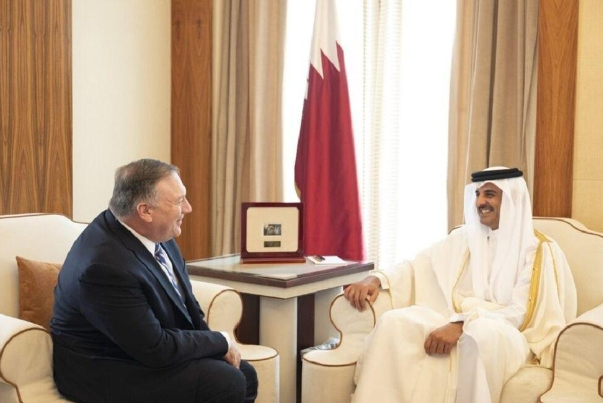 دیدار پمپئو و شیخ تمیم در حاشیه امضای توافقنامه طالبان و آمریکا