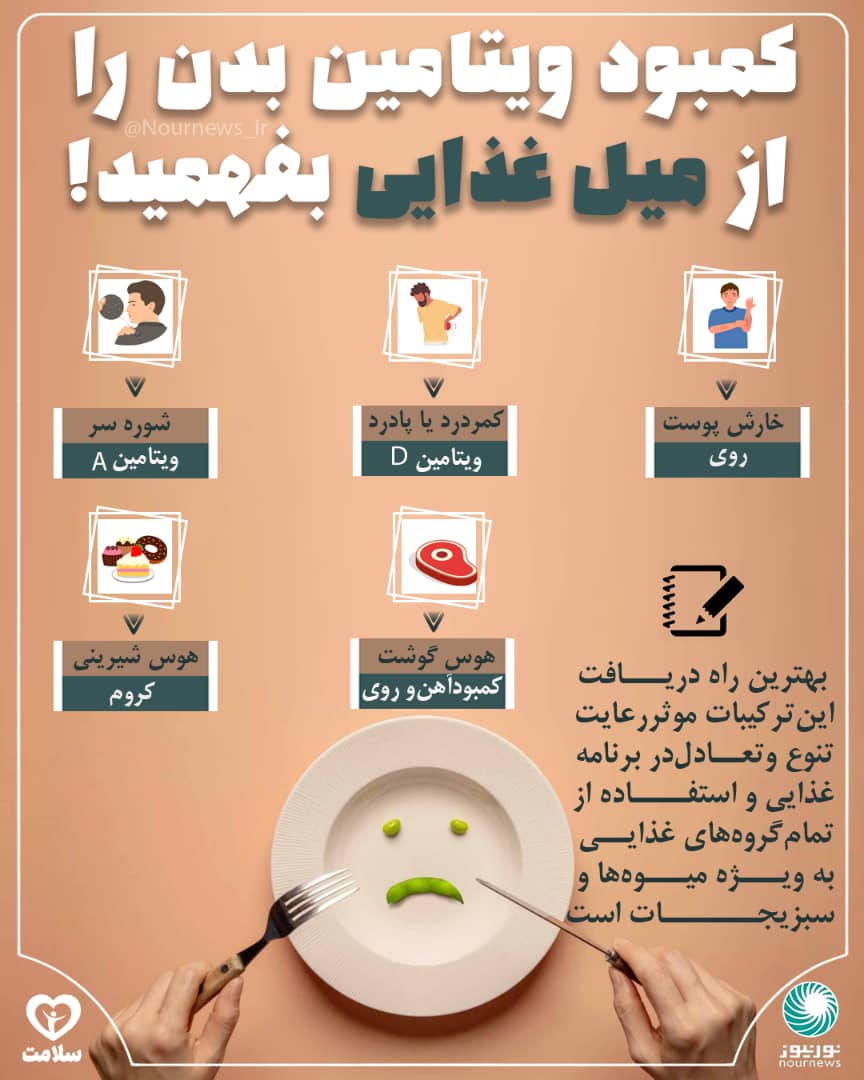 کمبود ویتامین‌ بدن را از میل به غذا بفهمید!