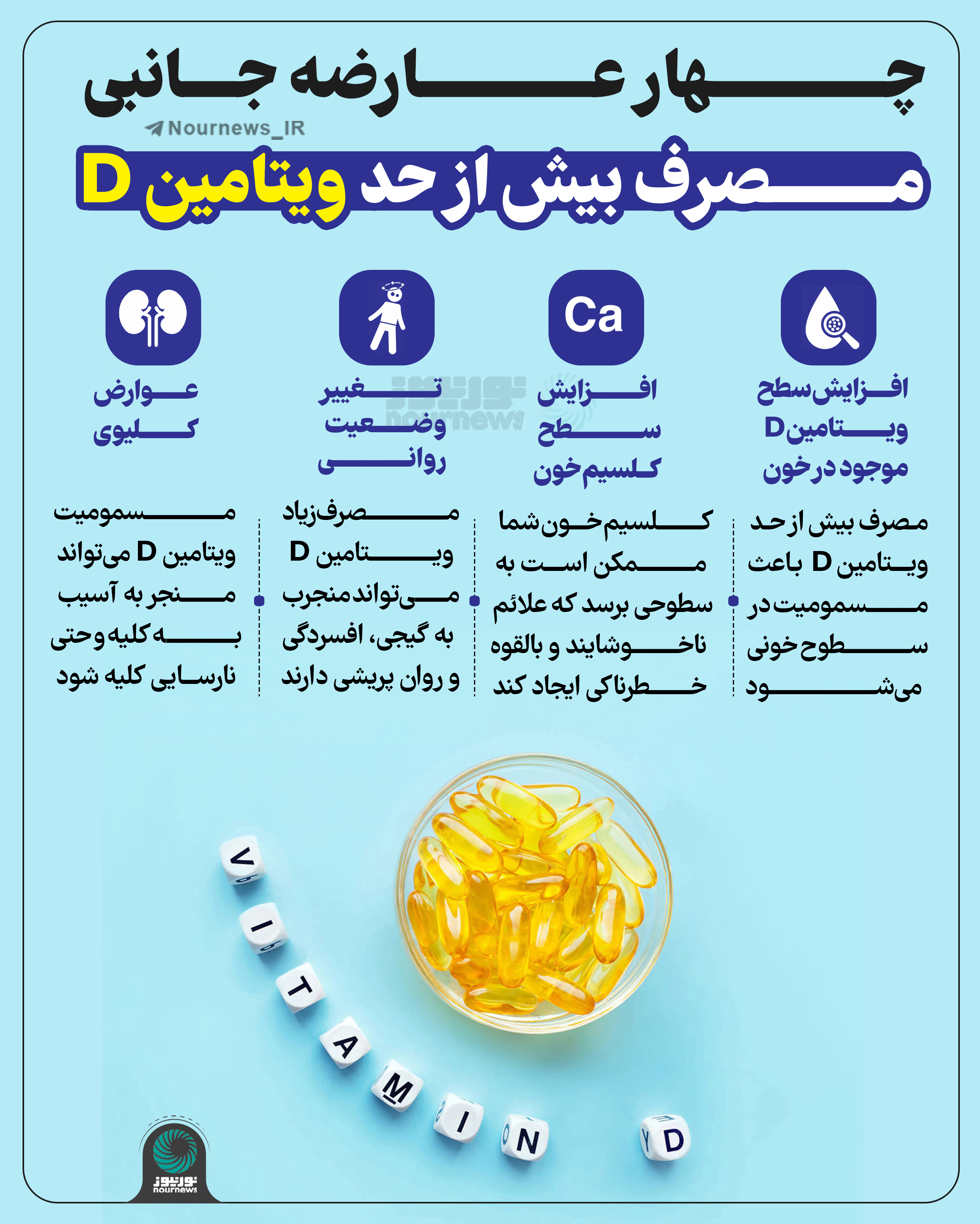 چهار عارضه جانبی مصرف بیش از حد ویتامین D