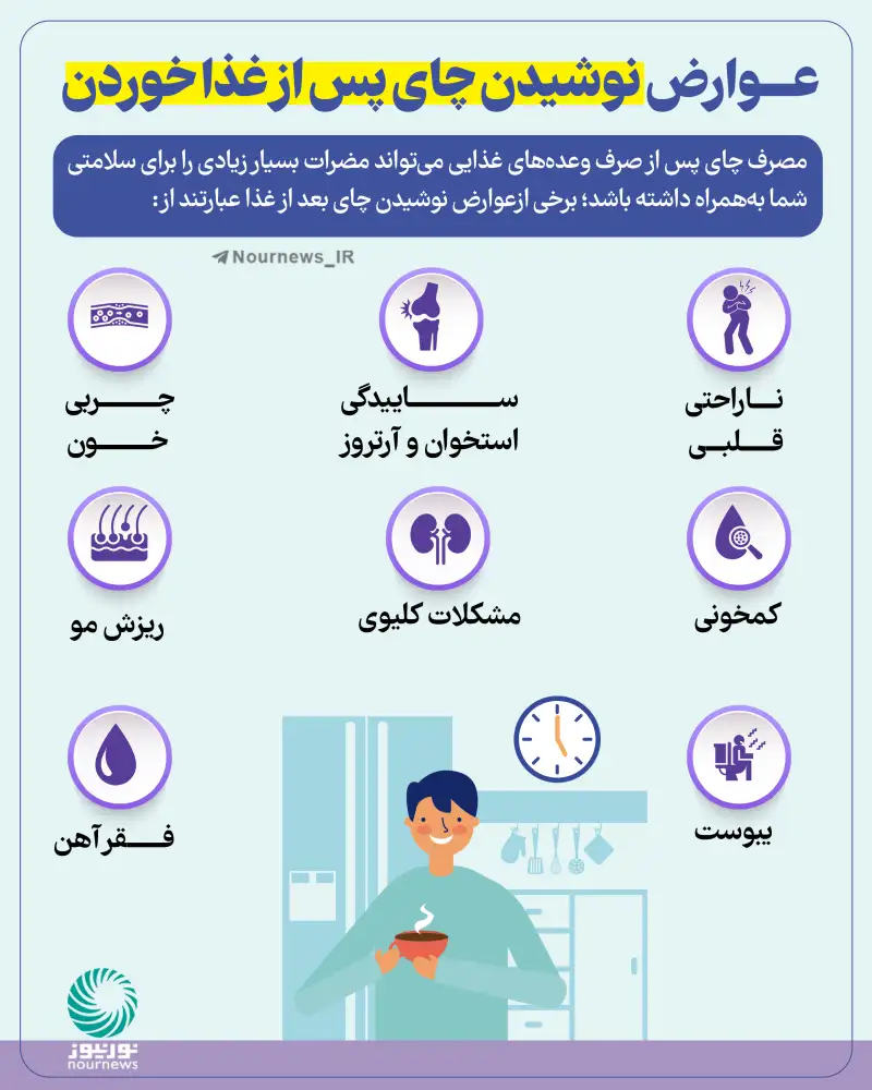 عوارض نوشیدن چای پس از خذا خوردن