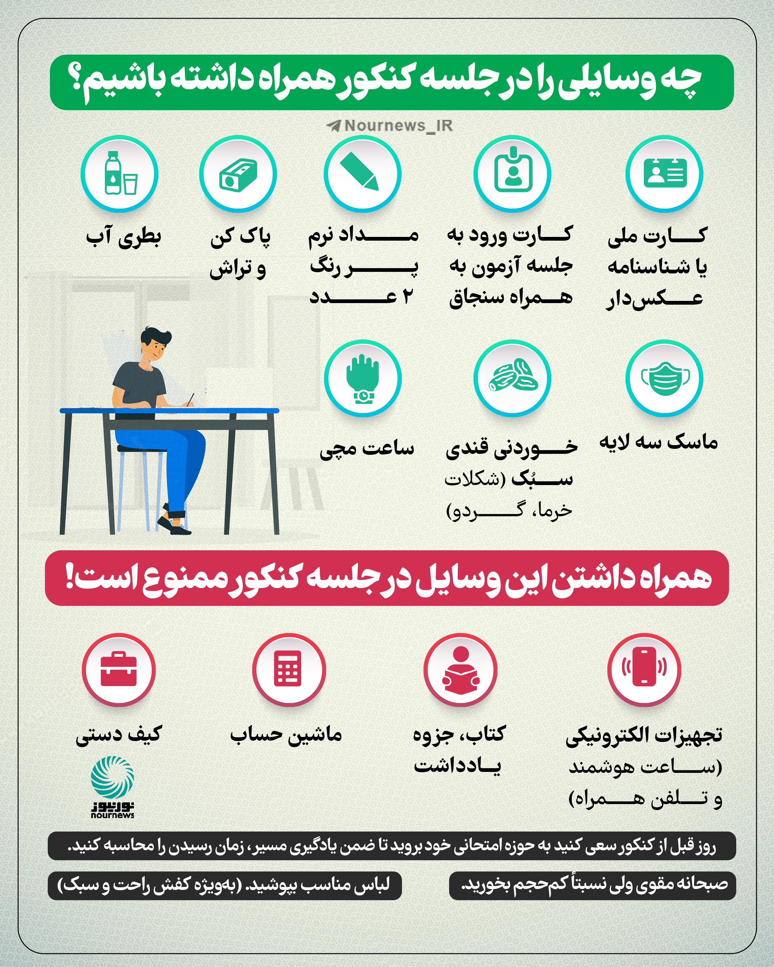 چه وسایلی را در جلسه کنکور همراه داشته باشیم؟