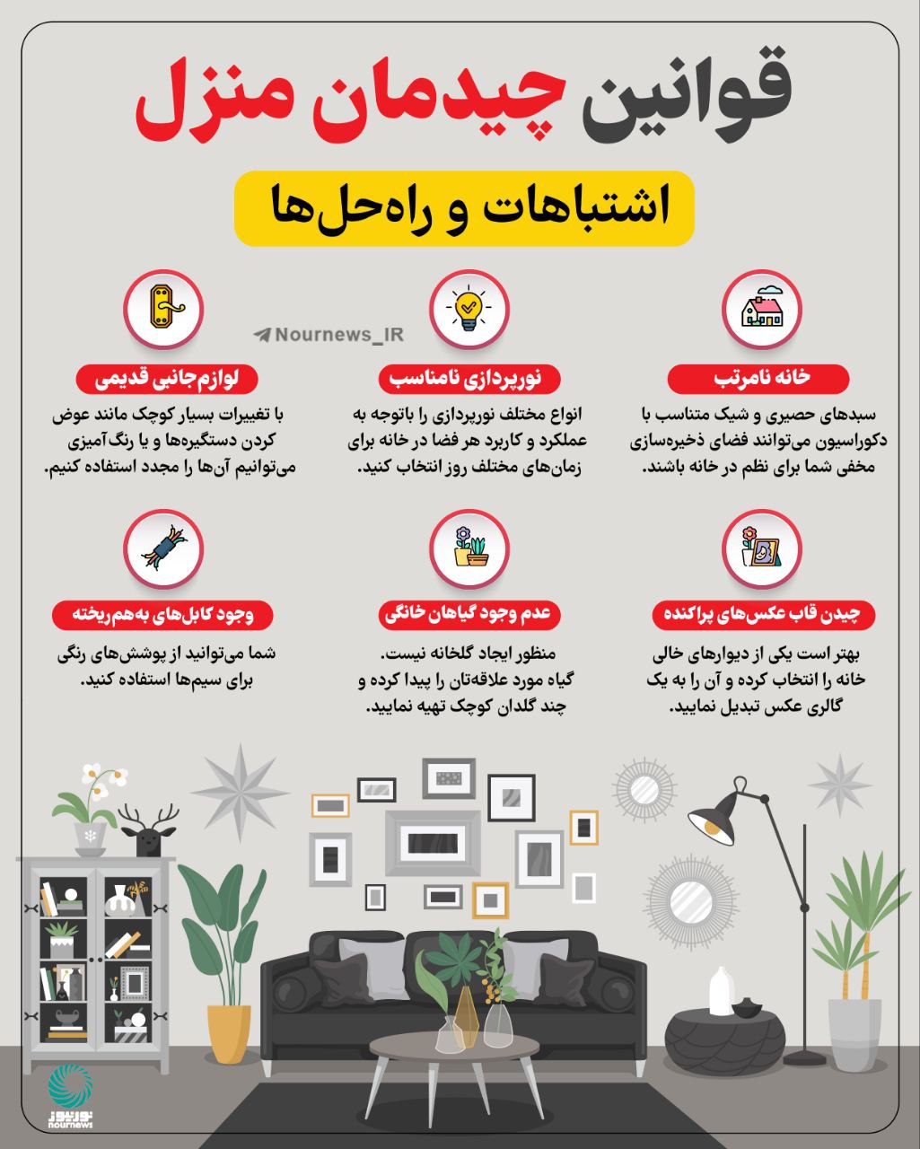 نوراینفو | قوانین چیدمان منزل؛ اشتباهات و راه‌حل