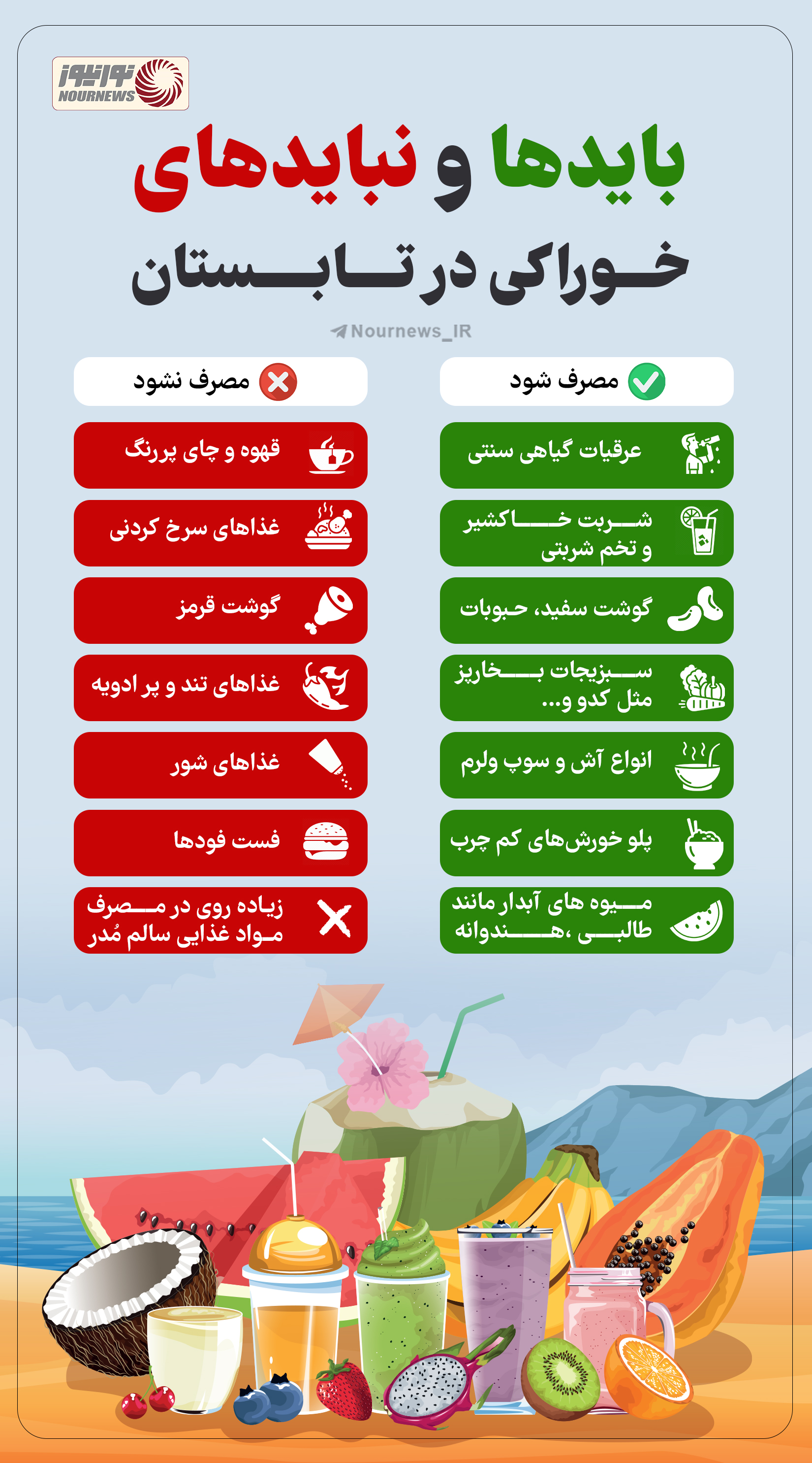 نوراینفو | بایدها و نبایدهای خوراکى در تابستان