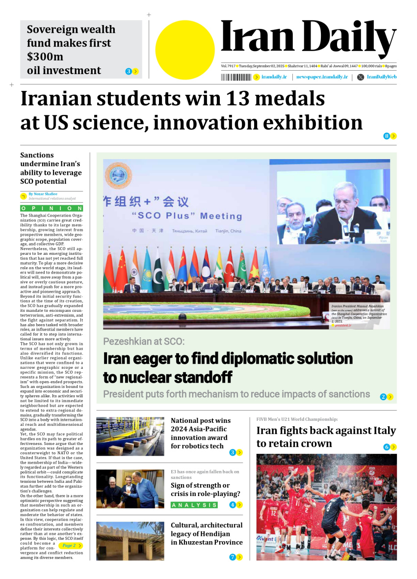 Front pages of Iran's English dailies on September 2